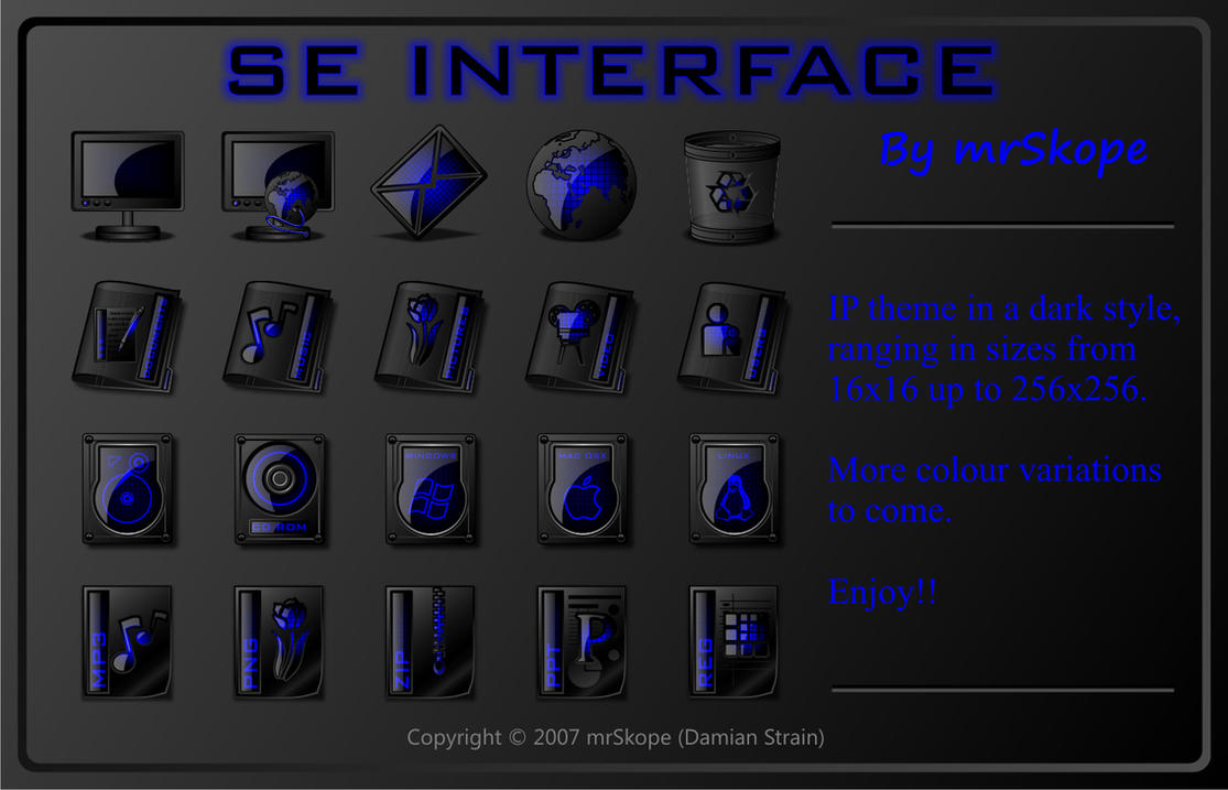 Набор синих иконок для Iconpackager из серии SE Interface. . Очень контрас