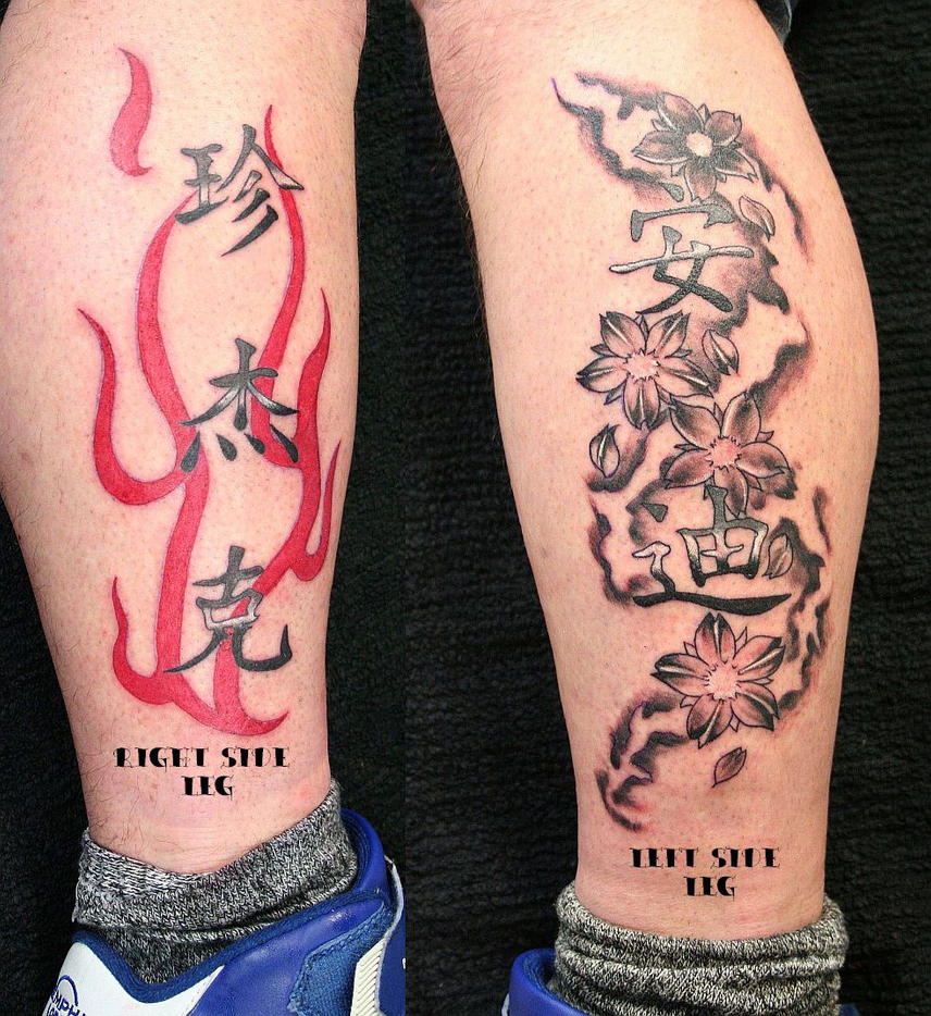 Kanji Tattoo Flames and Flower | Flower Tattoo