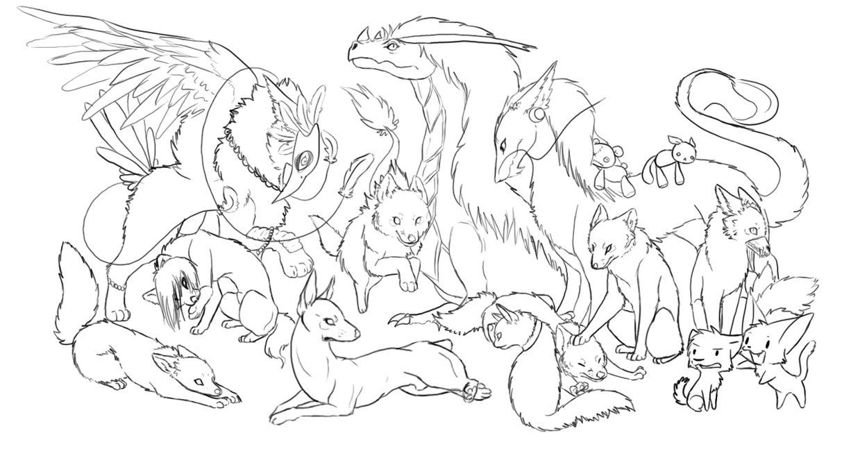 Warrior Cat Clan Base Group Sketch Coloring Page