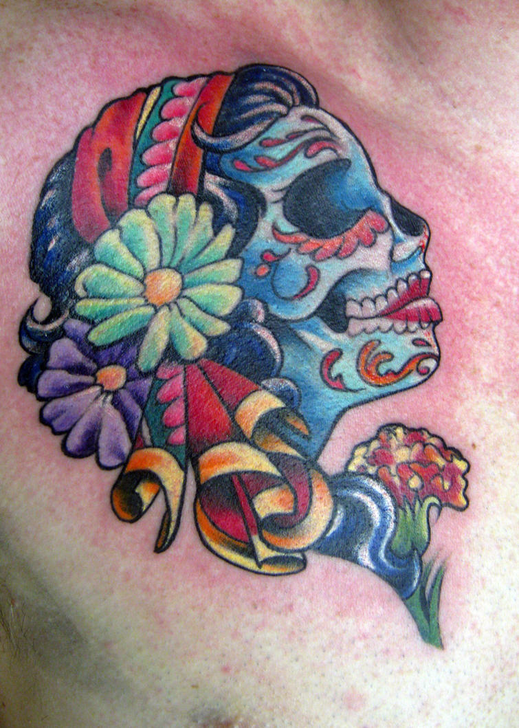Day of Dead lady head - chest tattoo