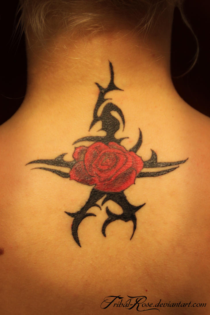Tribal and rose tattoo by