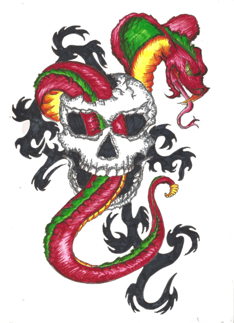 Skull n Snake Tattoo Design